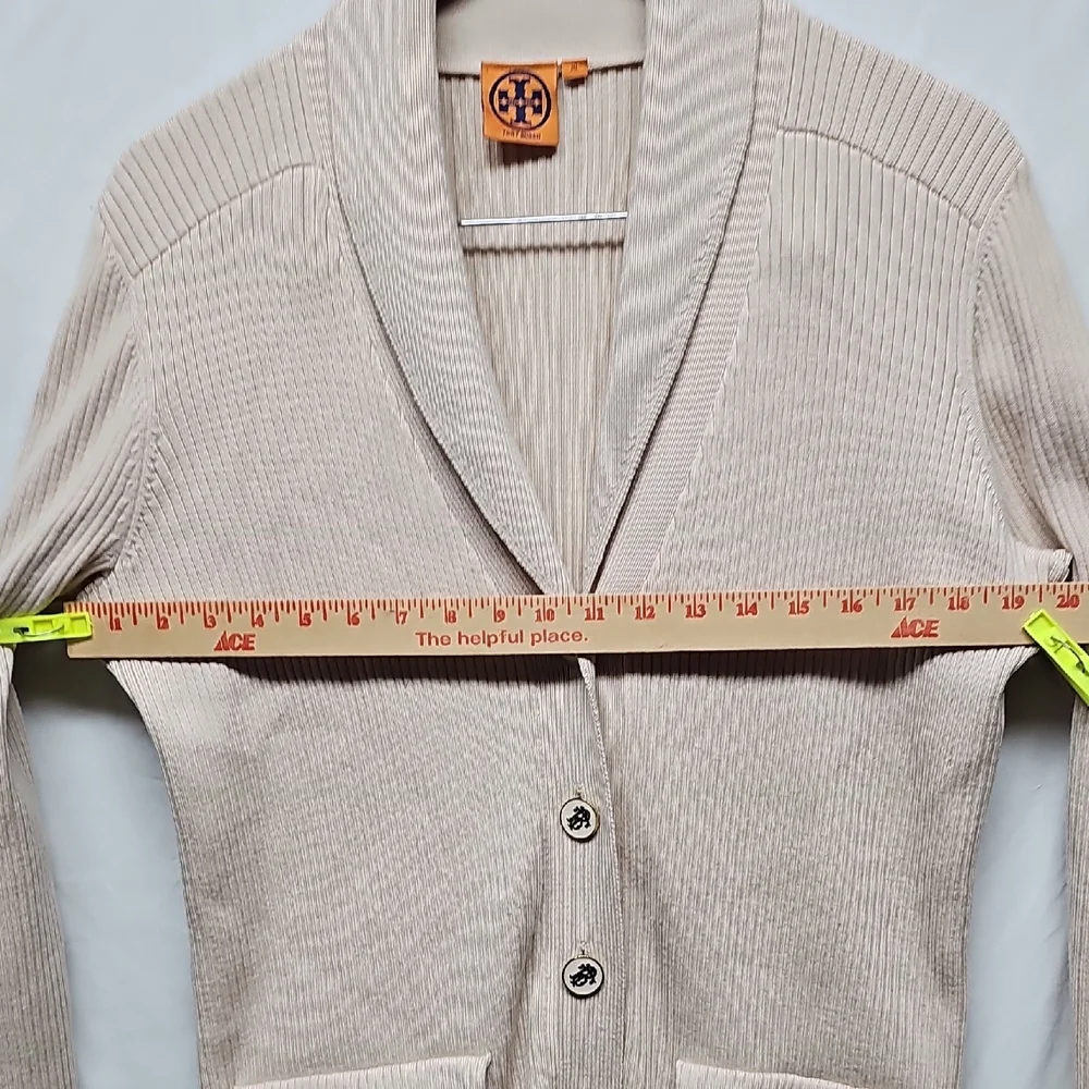 Tory Burch Beige Ribbed Cardigan - Picture 12 of 16